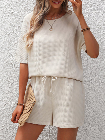 Waffle-Knit Top and Shorts Set