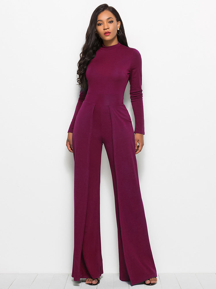 Long Sleeve Mock Neck Wide Leg Jumpsuit