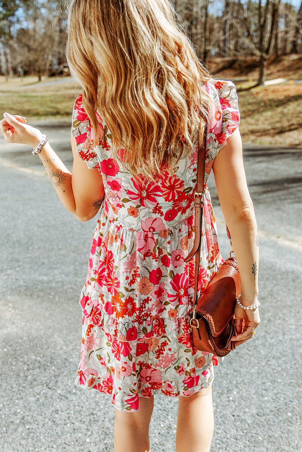 Ruffled Printed Mock Neck Dress