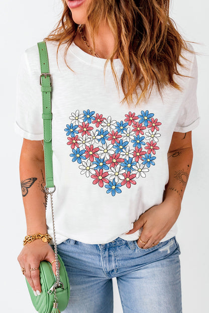 Flower Graphic Round Neck Short Sleeve T-Shirt