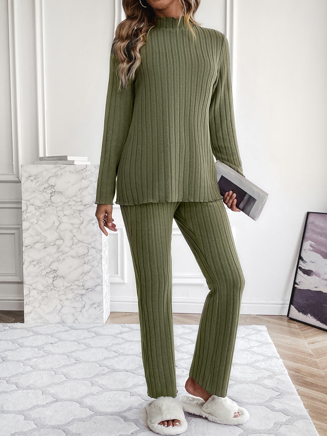 Mock Neck Long Sleeve Top and Pants Set