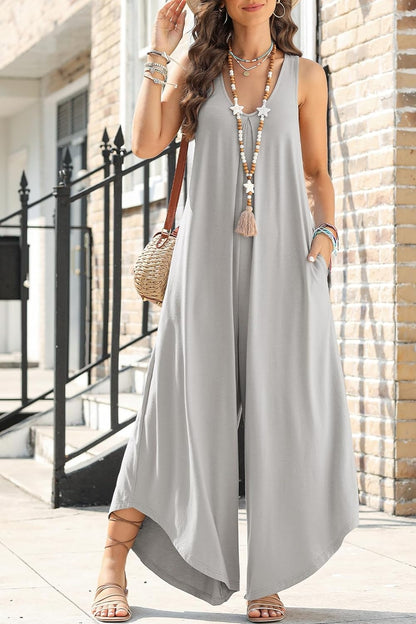 Pocketed Scoop Neck Wide Leg Jumpsuit