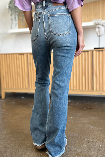 Judy Blue Full Size Distressed Raw Hem Bootcut Jeans