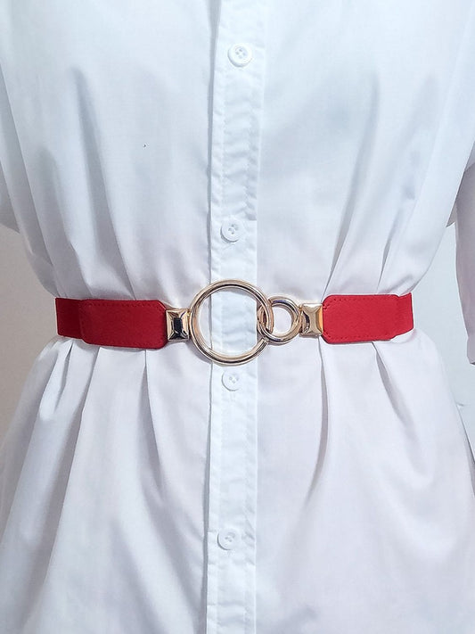 Double Ring Buckle Elastic PU Belt