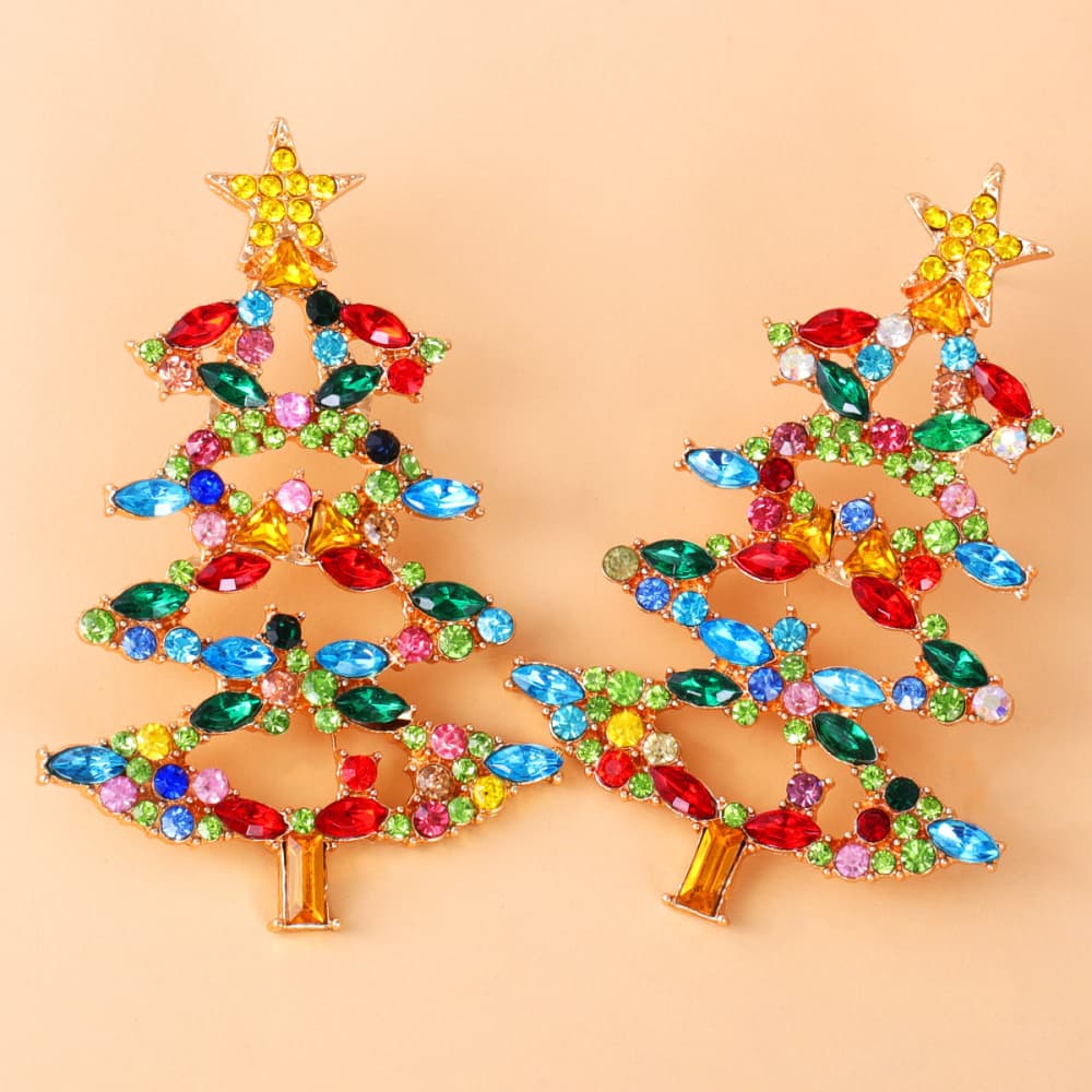 Christmas Tree Rhinestone Alloy Earrings