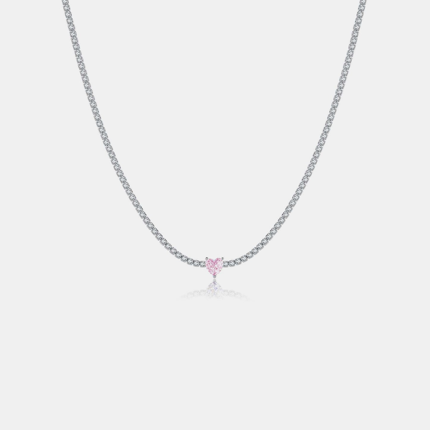 Inlaid Zircon Heart 925 Sterling Silver Necklace