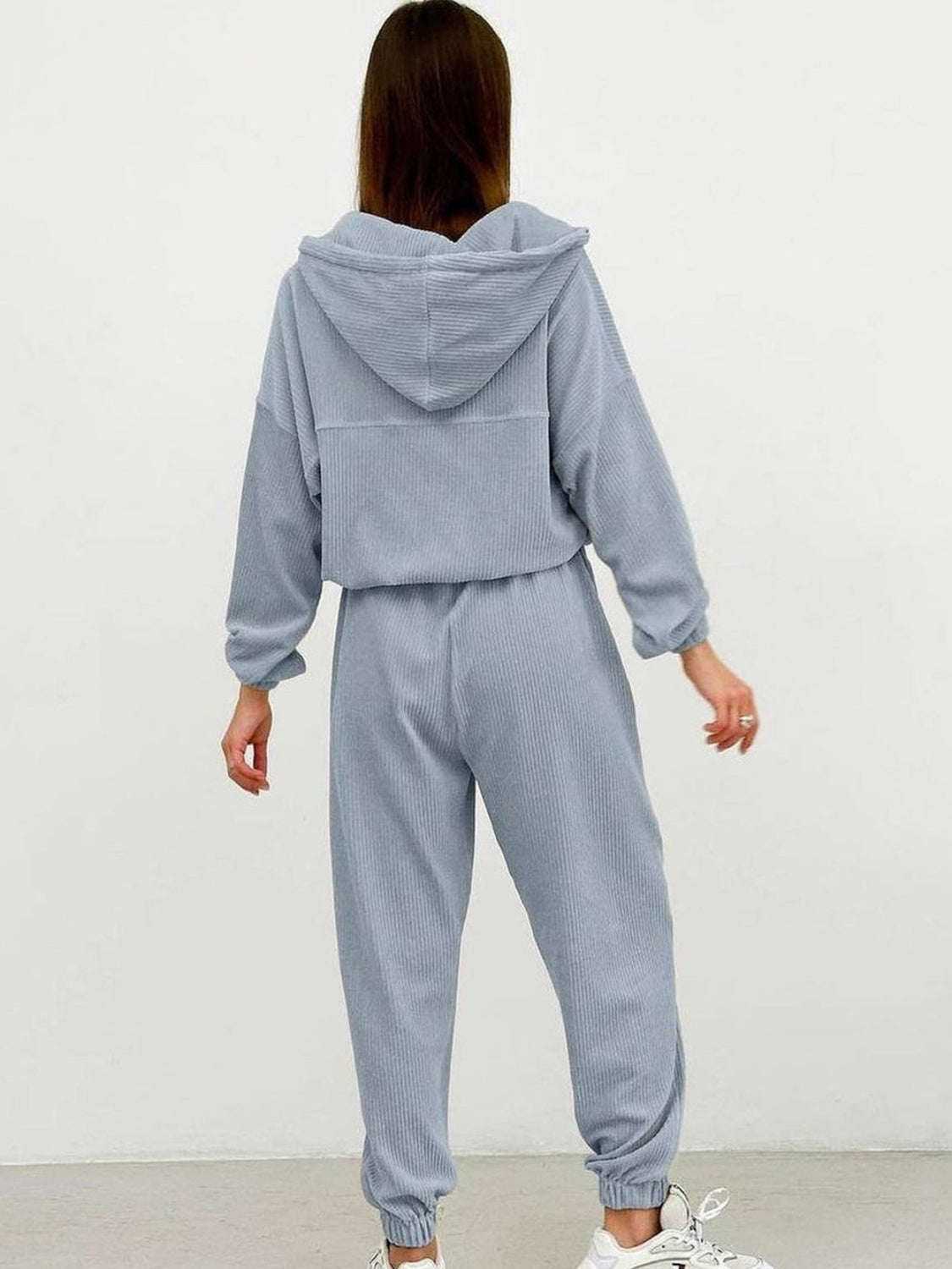 Half Zip Drawstring Hoodie and Pants Set