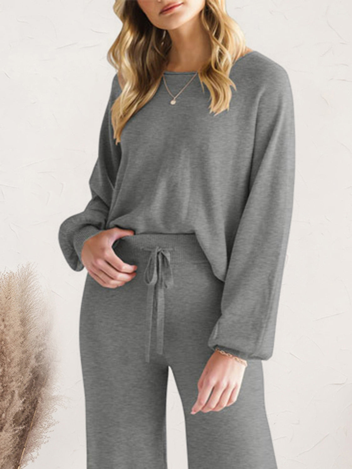 Long Sleeve Lounge Top and Drawstring Pants Set