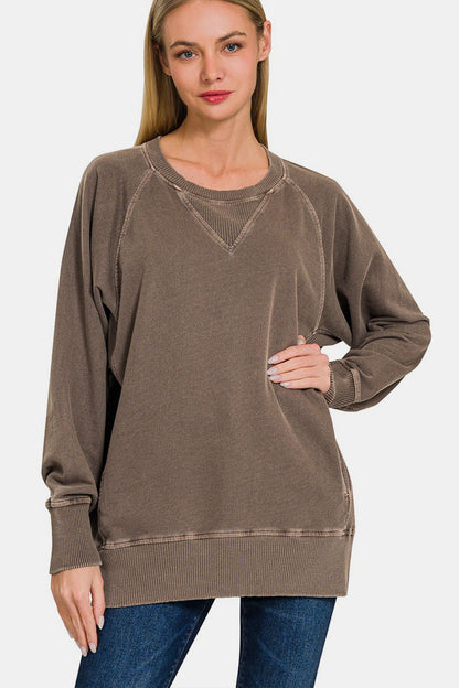 Zenana Round Neck Long Sleeve Sweatshirt