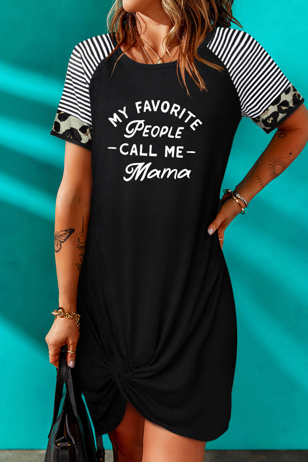 Slogan Graphic Short Sleeve Twisted Dress