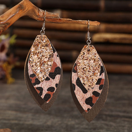 PU Leaf Sequin Dangle Earrings