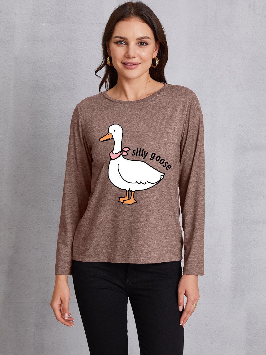 Goose Graphic Round Neck Long Sleeve T-Shirt