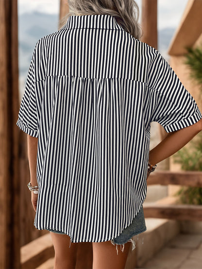 Striped Collared Neck Half Sleeve Shirt