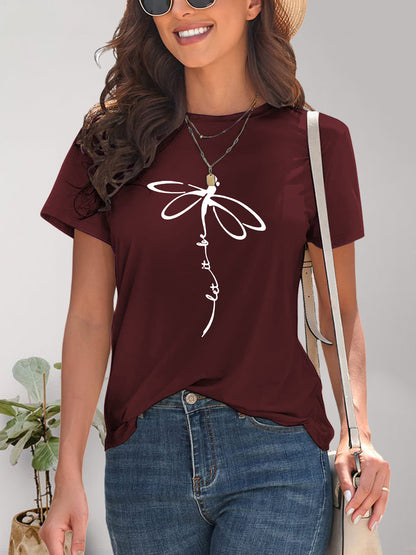 Dragonfly Graphic Round Neck Short Sleeve T-Shirt