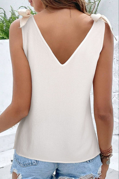 Printed V-Neck Tie Shoulder Tank