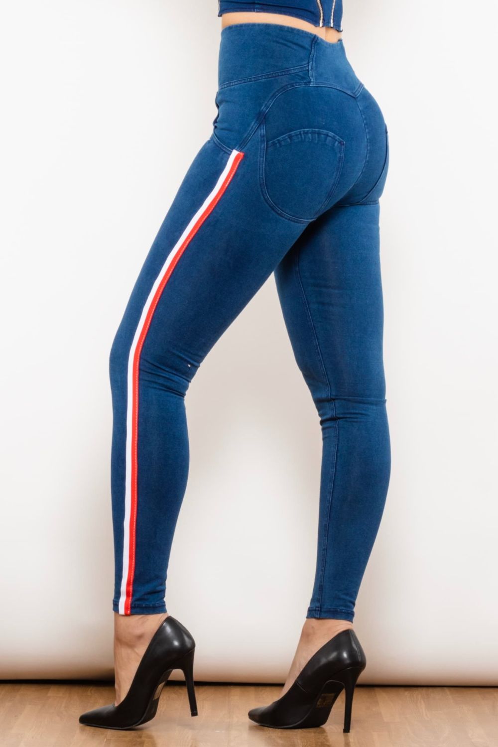 Side Stripe Zip Closure Skinny Jeans