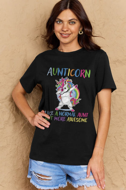 Simply Love Full Size AUNTICORN LIKE A NORMAL AUNT BUT MORE AWESOME Graphic Cotton Tee