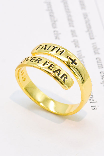 925 Sterling Silver FAITH OVER FEAR Bypass Ring