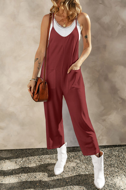 Pocketed Spaghetti Strap Wide Leg Jumpsuit