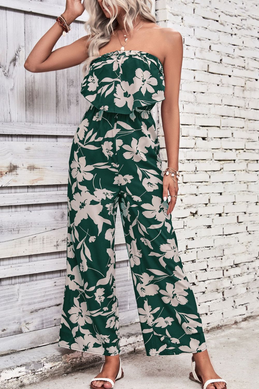 Floral Strapless Wide Leg Jumpsuit