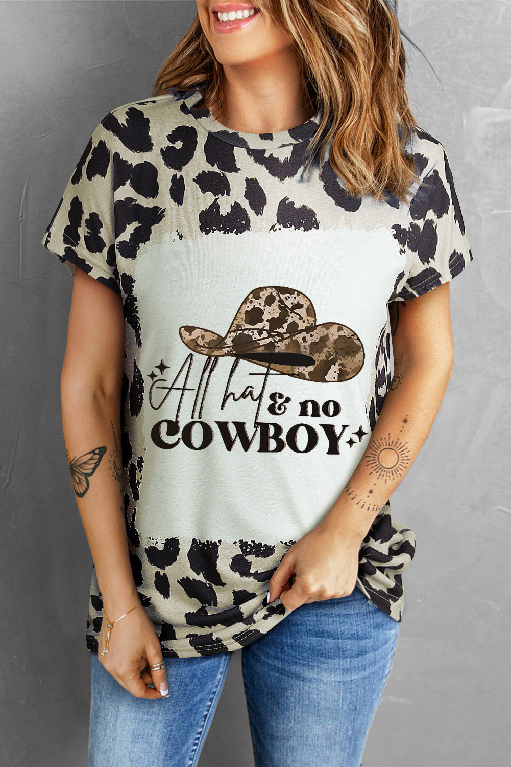 Round Neck Short Sleeve Printed ALL HATS NO COWBOY Graphic Tee