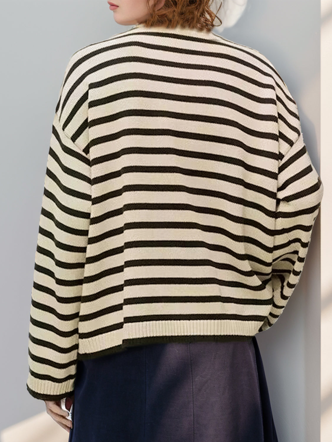 Striped Round Neck Long Sleeve Knit Top