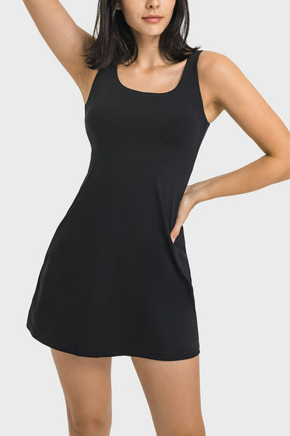 Square Neck Sports Tank Dress with Full Coverage Bottoms