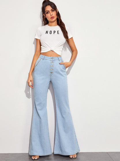 Button Fly Wide Leg Jeans