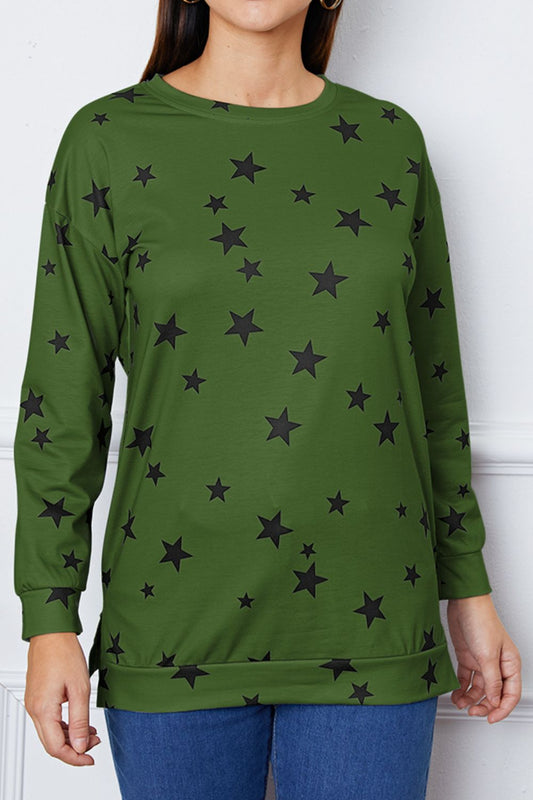 Star Print Round Neck Dropped Shoulder Sweatshirt