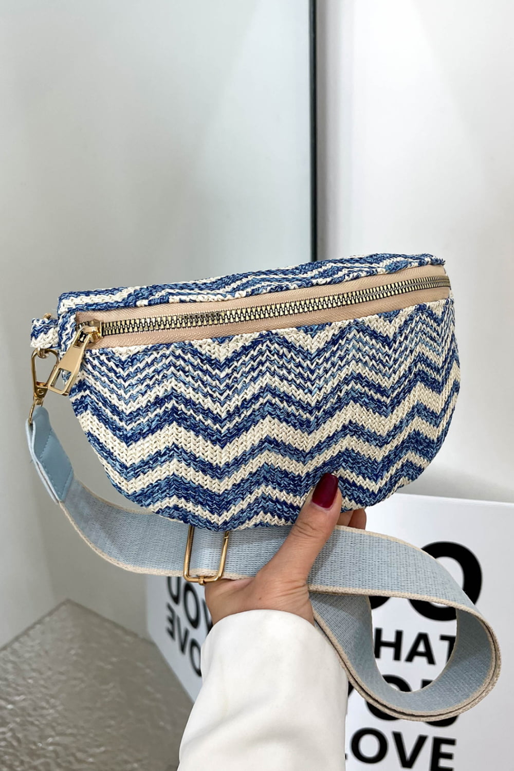 Adored Chevron Straw Sling Bag