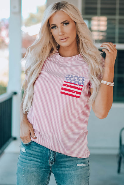 Striped US Flag Crewneck Tee