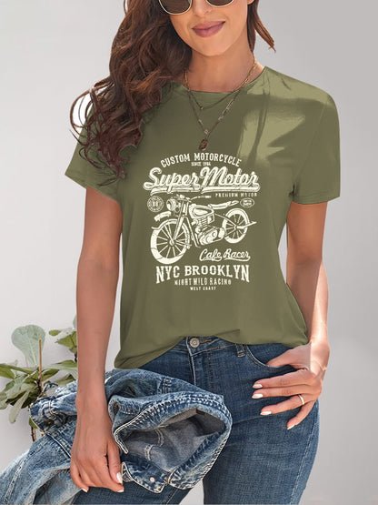 Motorcycle Graphic Round Neck T-Shirt