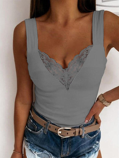 Full Size Lace Detail Sweetheart Neck Tank