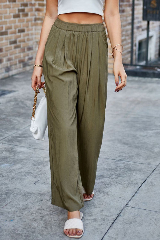 Elastic Waist Wide Leg Pants