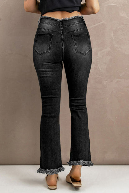 Baeful High Waist Distressed Raw Hem Jeans