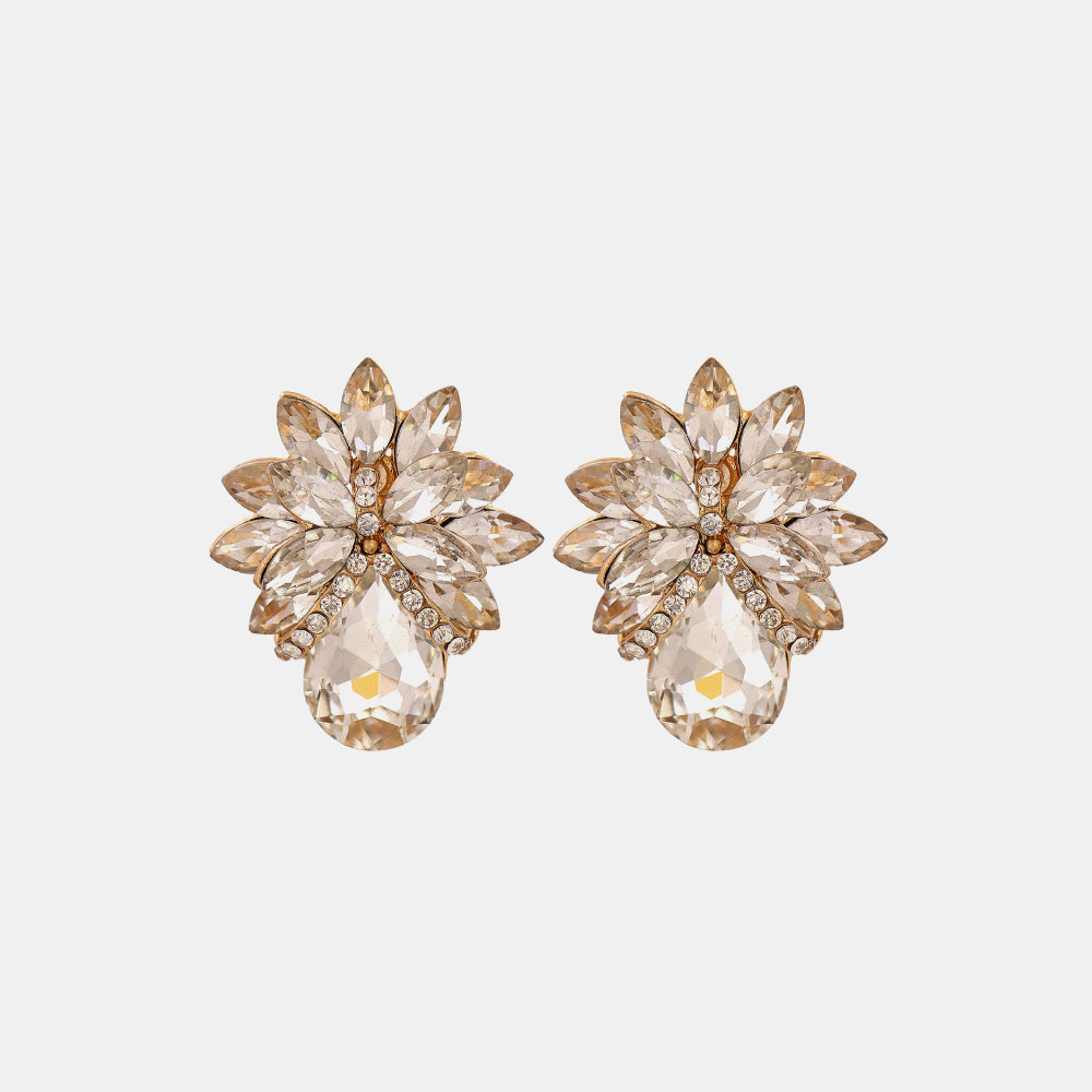 Flower Shape Glass Stone Stud Earrings