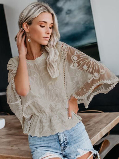 Round Neck Three-Quarter Sleeve Blouse