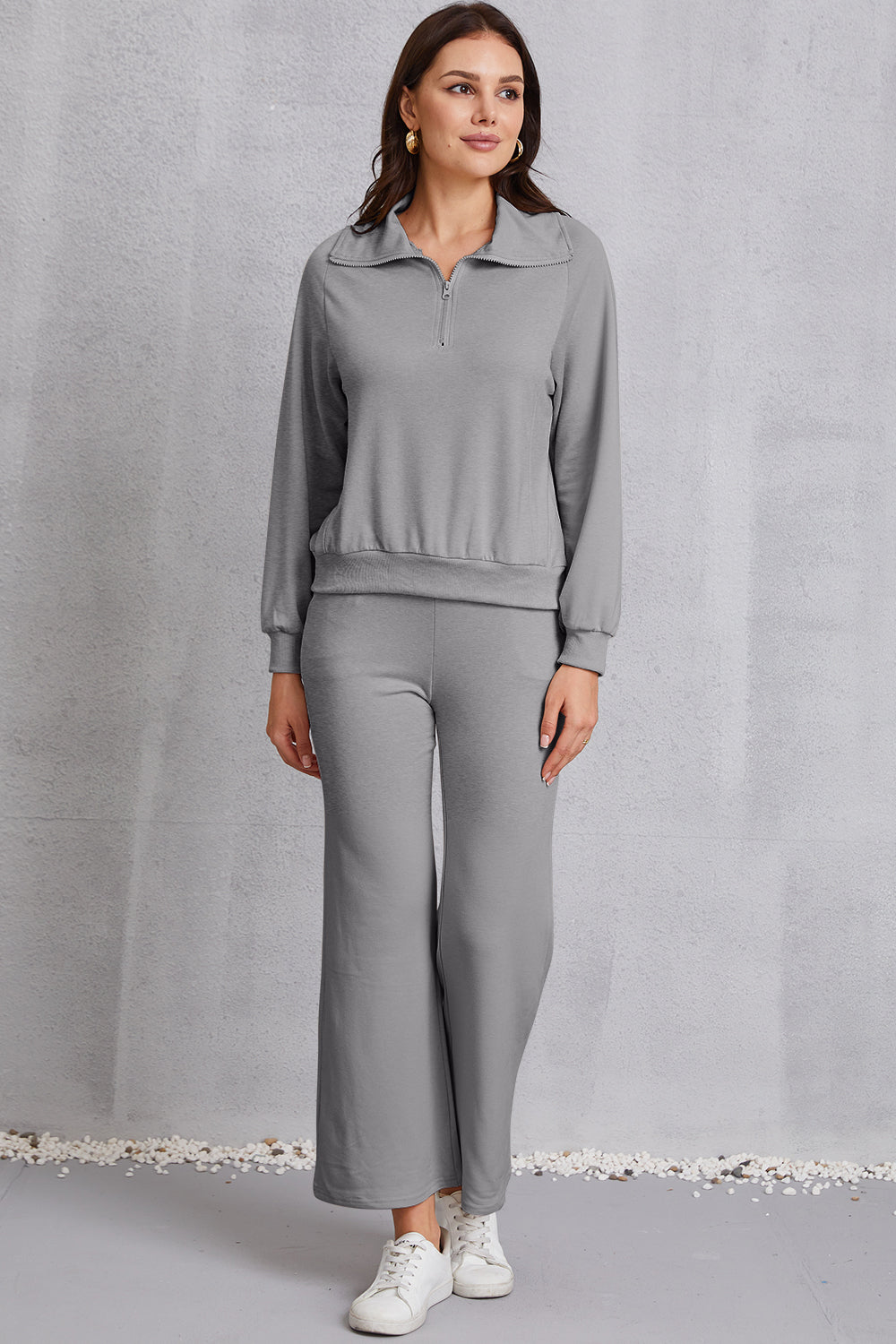 Half Zip Collared Neck Sweatshirt and Pants Set