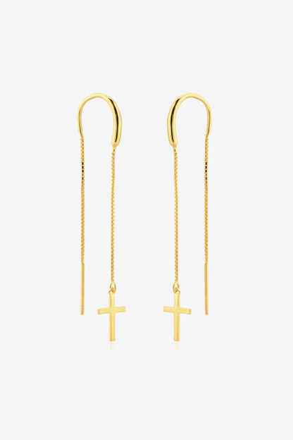 925 Sterling Silver Cross Threader Earrings