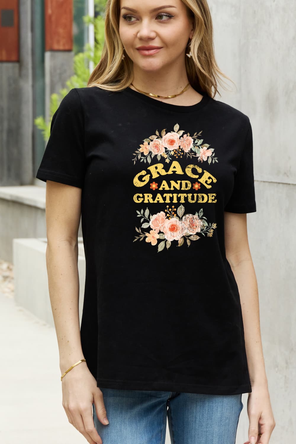 Simply Love Simply Love Full Size GRACE AND GRATITUDE Graphic Cotton Tee