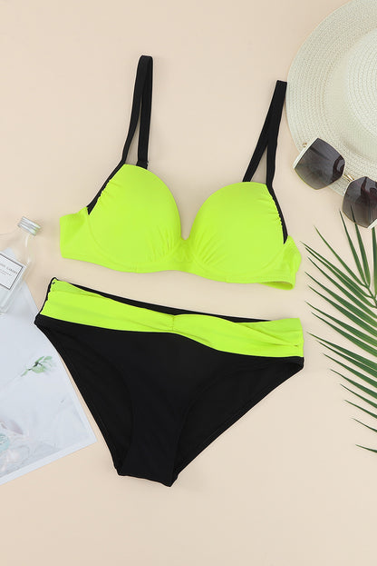 Contrast Sweetheart Neck Bikini Set