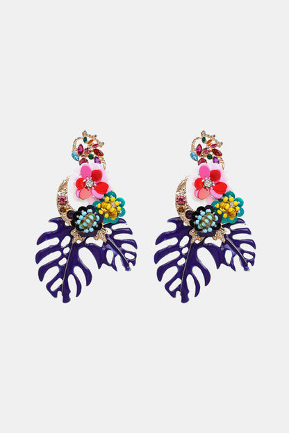 Leaf & Flower Shape Zinc Alloy Dangle Earrings