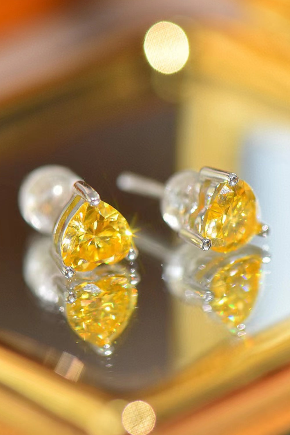 2 Carat Yellow Heart Moissanite Platinum-Plated Earrings