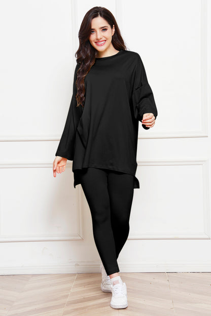 Round Neck High-Low Top and Leggings Set