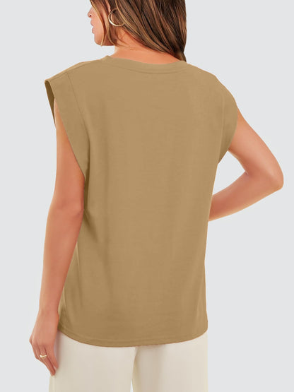 Round Neck Cap Sleeve Tank