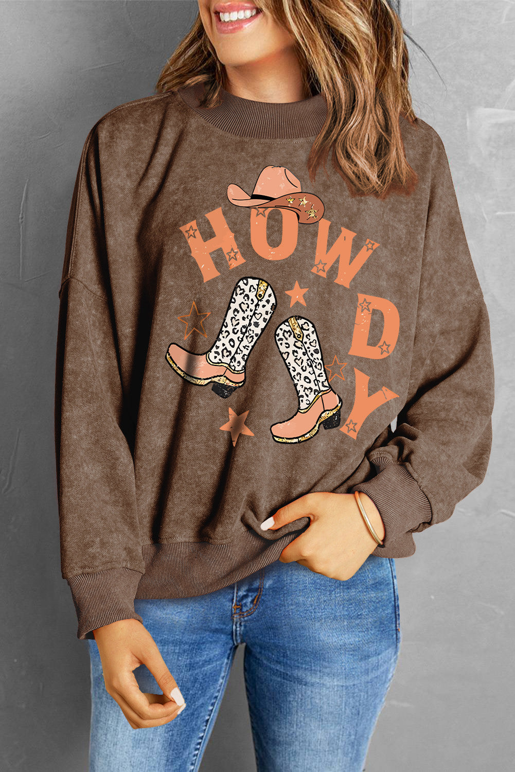 HOWDY Round Neck Drop Shoulder Sweatshirt