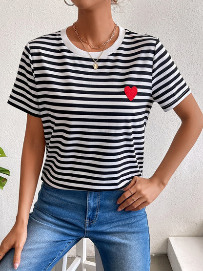 Striped Round Neck Short Sleeve T-Shirt