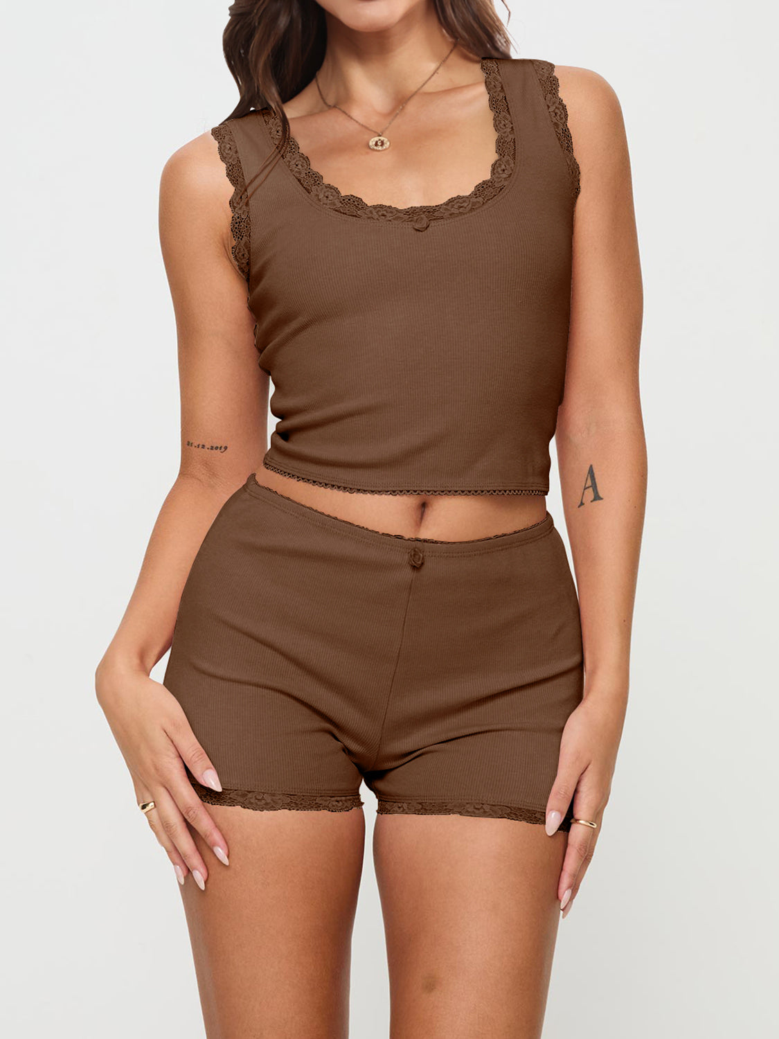 Scoop Neck Wide Strap Top and Shorts Set