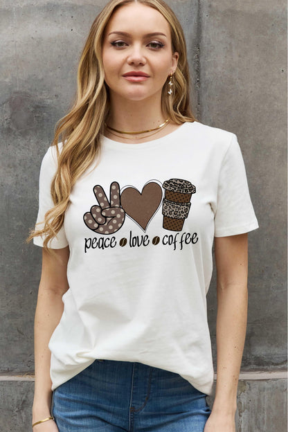 Simply Love Full Size PEACE  LOVE  COFFEE Graphic Cotton Tee