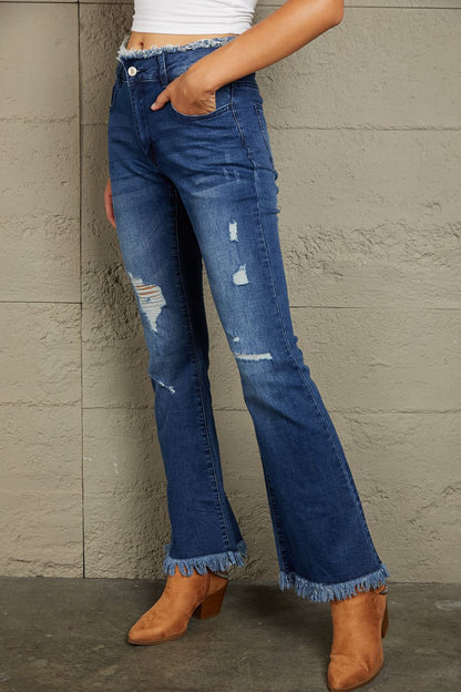 Baeful High Waist Distressed Raw Hem Jeans